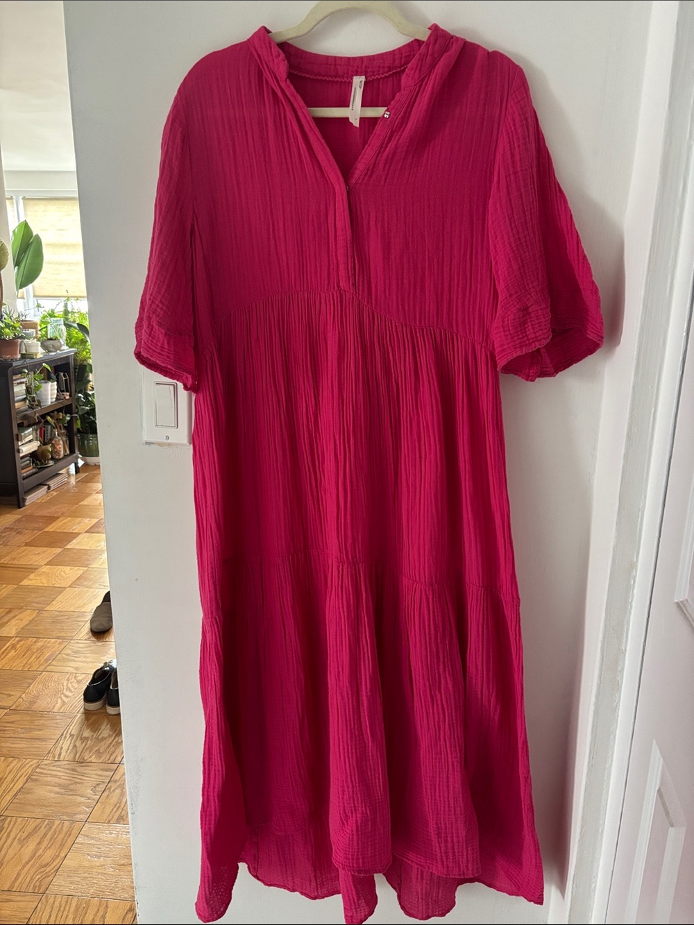 Anthropologie Kallie Flowy Maxi Dress Rhubarb Pink Cotton Gauze Size S